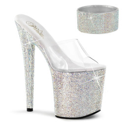 Pleaser BEJEWELED-812RS Silver Heeled Ankle Cuff Mules