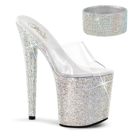 Pleaser BEJEWELED-812RS Silver Heeled Ankle Cuff Mules