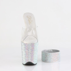 Pleaser BEJEWELED-812RS Silver Heeled Ankle Cuff Mules