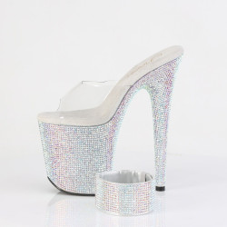 Pleaser BEJEWELED-812RS Silver Heeled Ankle Cuff Mules