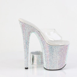Pleaser BEJEWELED-812RS Silver Heeled Ankle Cuff Mules