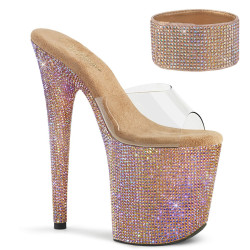 Pleaser BEJEWELED-812RS Gold Heeled Ankle Cuff Mules