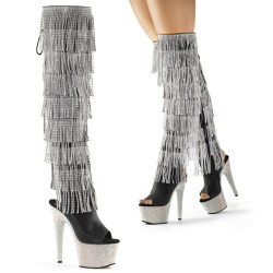 Pleaser BEJEWELED-3019RSF-7 Black Fringes Overknee Boots