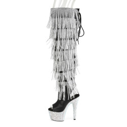 Pleaser BEJEWELED-3019RSF-7 Black Fringes Overknee Boots