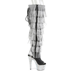 Pleaser BEJEWELED-3019RSF-7 Black Fringes Overknee Boots