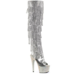 Pleaser BEJEWELED-3019RSF-7 Silver Fringes Overknee Boots