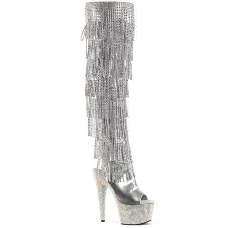 Pleaser BEJEWELED-3019RSF-7 Silver Fringes Overknee Boots