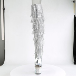Pleaser BEJEWELED-3019RSF-7 Silver Fringes Overknee Boots
