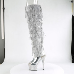 Pleaser BEJEWELED-3019RSF-7 Silver Fringes Overknee Boots