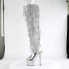 Pleaser BEJEWELED-3019RSF-7 Silver Fringes Overknee Boots