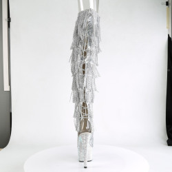 Pleaser BEJEWELED-3019RSF-7 Silver Fringes Overknee Boots