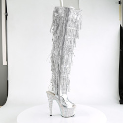 Pleaser BEJEWELED-3019RSF-7 Silver Fringes Overknee Boots