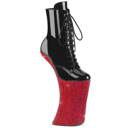 Pleaser FORBIDDEN-1020BEJ Black Patent Red Strass Boots