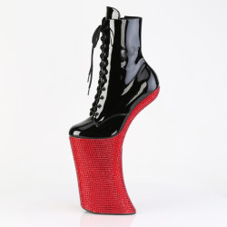 Pleaser FORBIDDEN-1020BEJ Black Patent Red Strass Boots