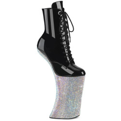 Pleaser FORBIDDEN-1020BEJ Black Patent Silver Strass