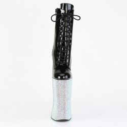 Pleaser FORBIDDEN-1020BEJ Black Patent Silver Strass