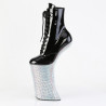 Pleaser FORBIDDEN-1020BEJ Black Patent Silver Strass