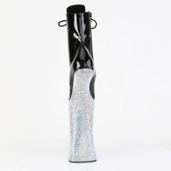 Pleaser FORBIDDEN-1020BEJ Black Patent Silver Strass