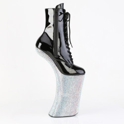 Pleaser FORBIDDEN-1020BEJ Black Patent Silver Strass