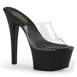 Pleaser ASPIRE-601 Transparent Black High Heeled Mules