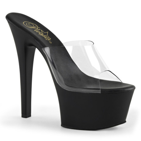 Pleaser ASPIRE-601 Transparent Black High Heeled Mules