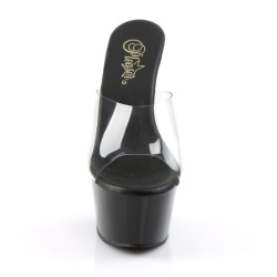 Pleaser ASPIRE-601 Transparent Black High Heeled Mules