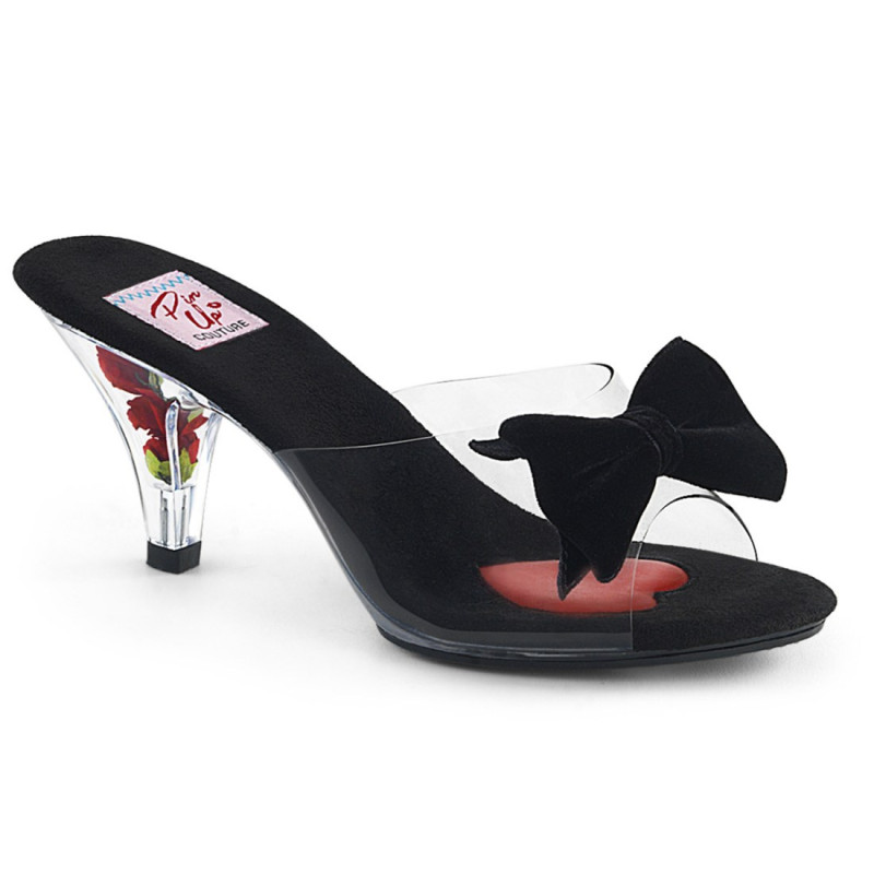Pin Up Couture BELLE-301BOW Transparent Black Mules Pin Up Couture BELLE-301BOW Transparent Black Mules
