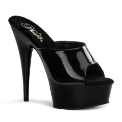 Pleaser DELIGHT-601 Black Patent High Heeled Mules