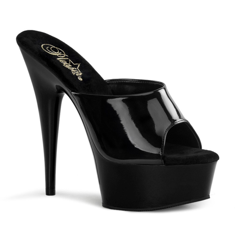 Pleaser DELIGHT-601 Black Patent High Heeled Mules Pleaser DELIGHT-601 Black Patent High Heeled Mules