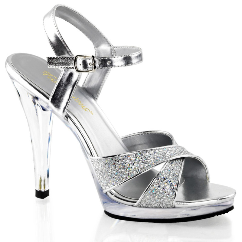 Fabulicious FLAIR-419G Silver Glitter Heeled Sandals