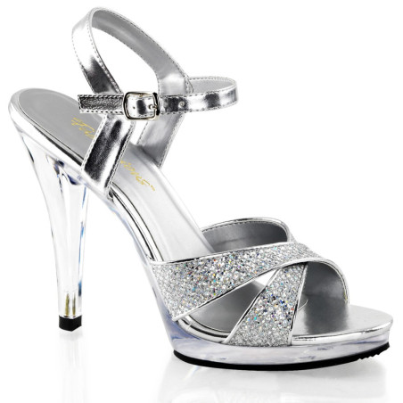 Fabulicious FLAIR-419G Silver Glitter Heeled Sandals