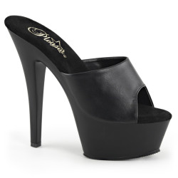 Pleaser KISS-201 Black Vegan Leather High Heeled Mules