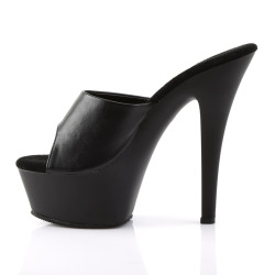 Pleaser KISS-201 Black Vegan Leather High Heeled Mules
