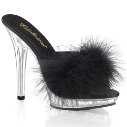 Fabulicious LIP-101-8 Black Satin Transparent Mules