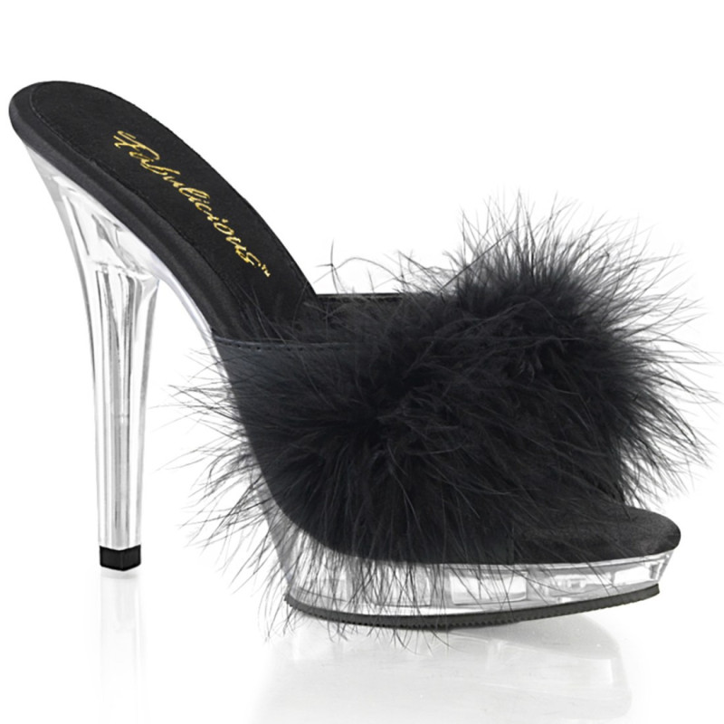 Fabulicious LIP-101-8 Black Satin Transparent Mules Fabulicious LIP-101-8 Black Satin Transparent Mules