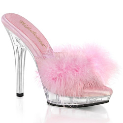 Fabulicious LIP-101-8 Rose Satin Fur Transparent Mules