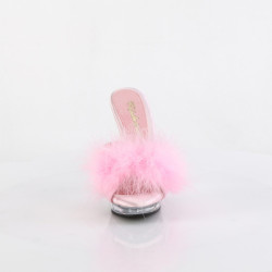 Fabulicious LIP-101-8 Rose Satin Fur Transparent Mules