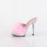 Fabulicious LIP-101-8 Rose Satin Fur Transparent Mules