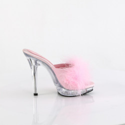 Fabulicious LIP-101-8 Rose Satin Fur Transparent Mules