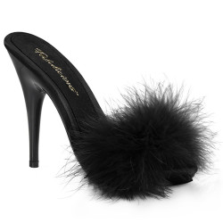 Fabulicious POISE-501F Black Feathers High Heeled Mules