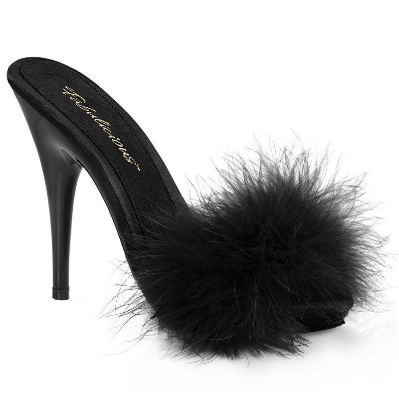 Fabulicious POISE-501F Black Feathers High Heeled Mules Fabulicious POISE-501F Black Feathers High Heeled Mules