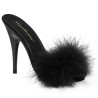 Fabulicious POISE-501F Black Feathers High Heeled Mules