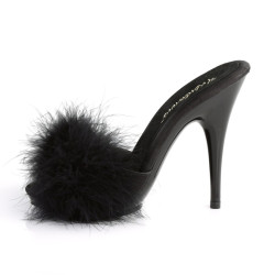 Fabulicious POISE-501F Black Feathers High Heeled Mules