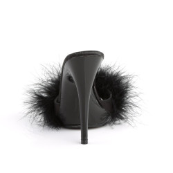 Fabulicious POISE-501F Black Feathers High Heeled Mules