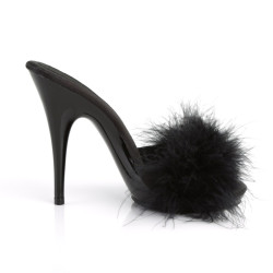 Fabulicious POISE-501F Black Feathers High Heeled Mules