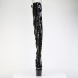 Pleaser ADORE-3021GP Black Glitter Laced Thigh High Boots