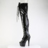 Pleaser ADORE-3021GP Black Glitter Laced Thigh High Boots