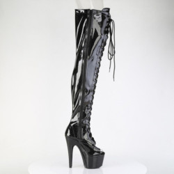 Pleaser ADORE-3021GP Black Glitter Laced Thigh High Boots