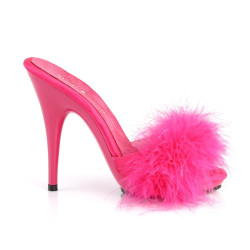Fabulicious POISE-501F Pink Satin Feathers Mules Women