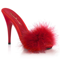 Fabulicious POISE-501F Red Satin Feathers Mules Women